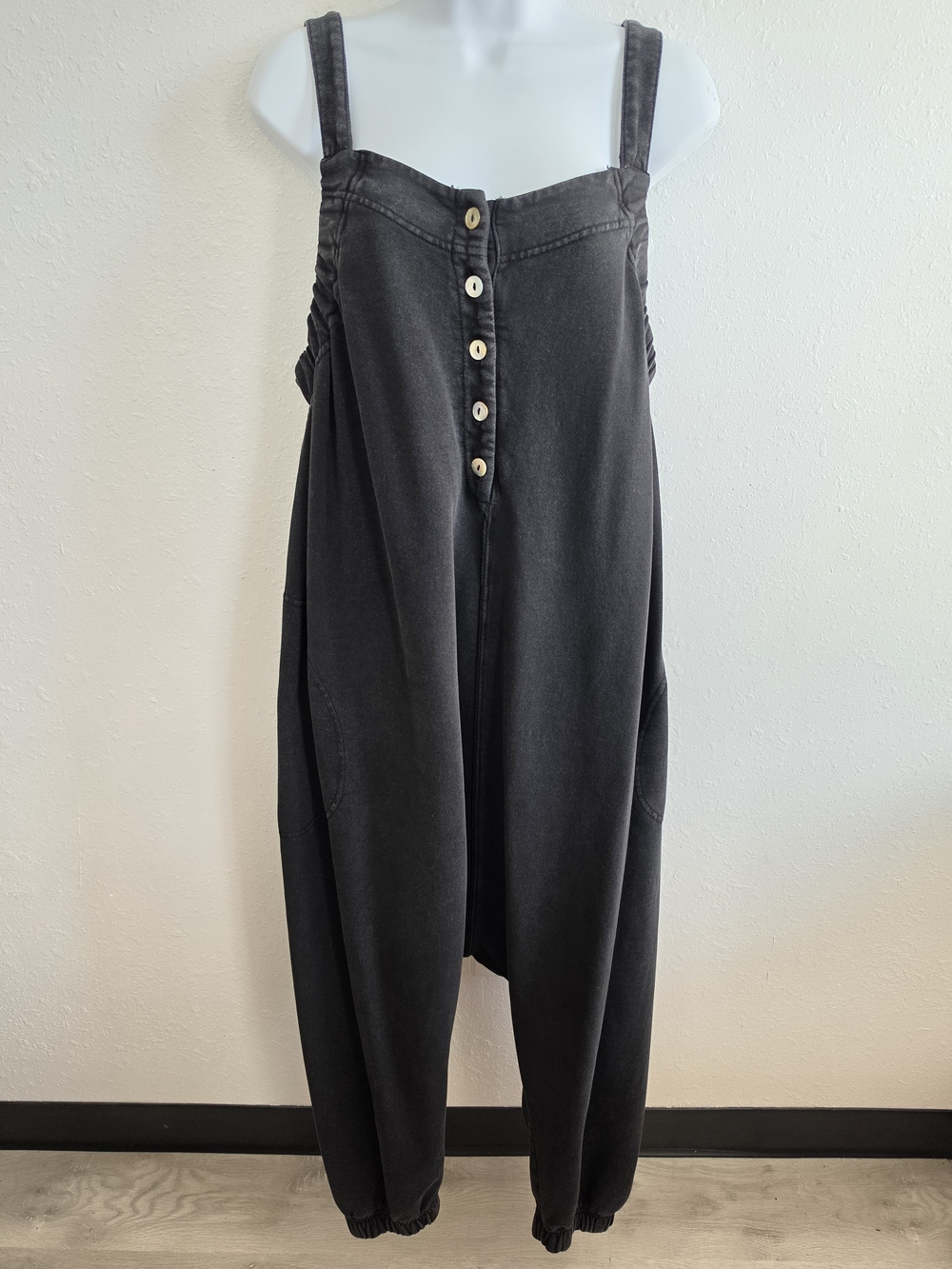 Free People Intimately Washed Black Harem Overall Jumpsuit Size Medium